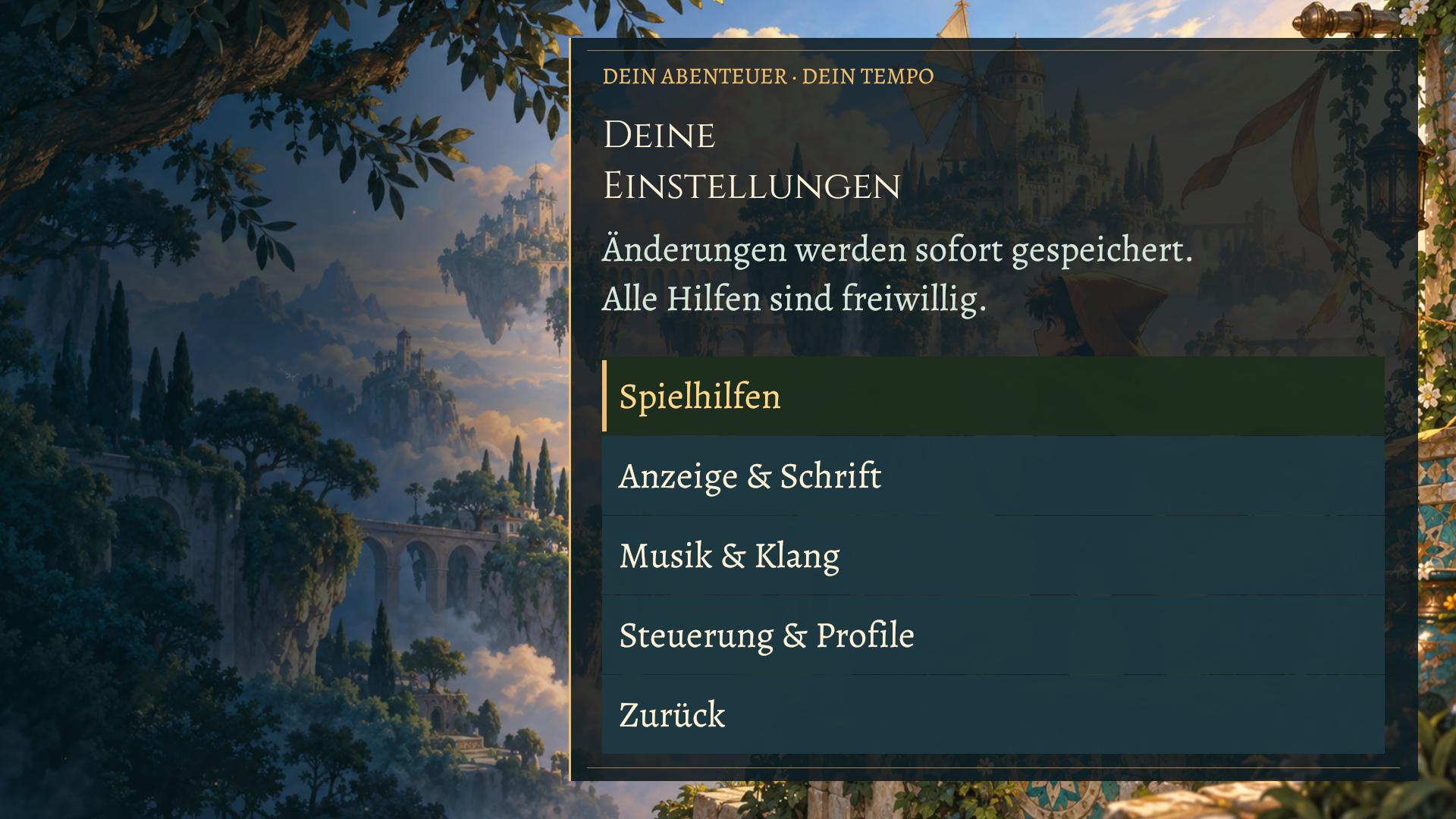 Spielbild: Deine Reise, deine Einstellungen