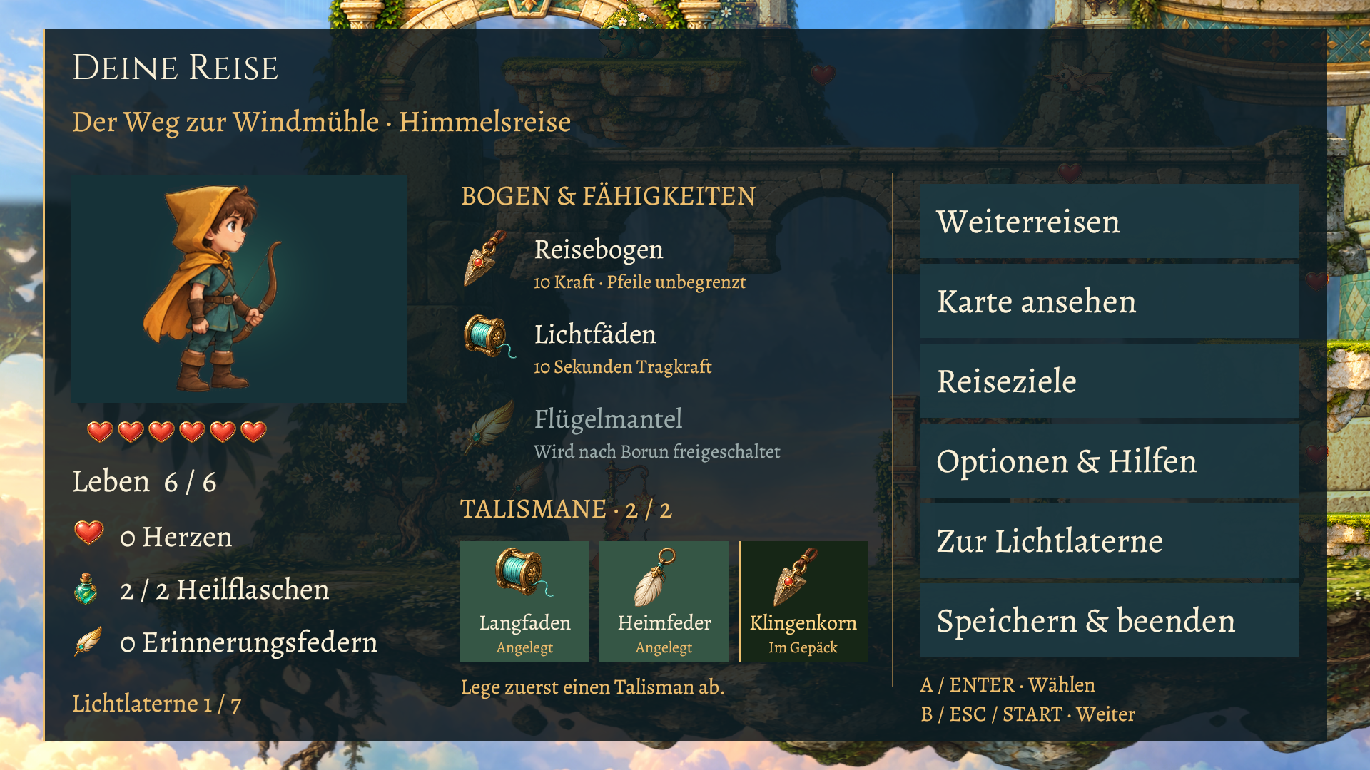 Spielbild: Inventar bei großer Schrift